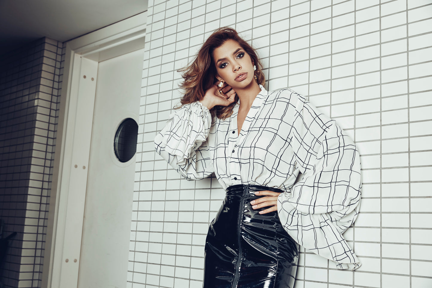 Checkered Cotton & Vinyl Skirt Set
