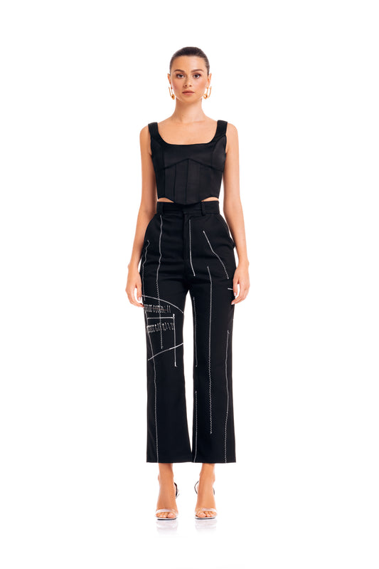 Edgy Satin Black Corset Top